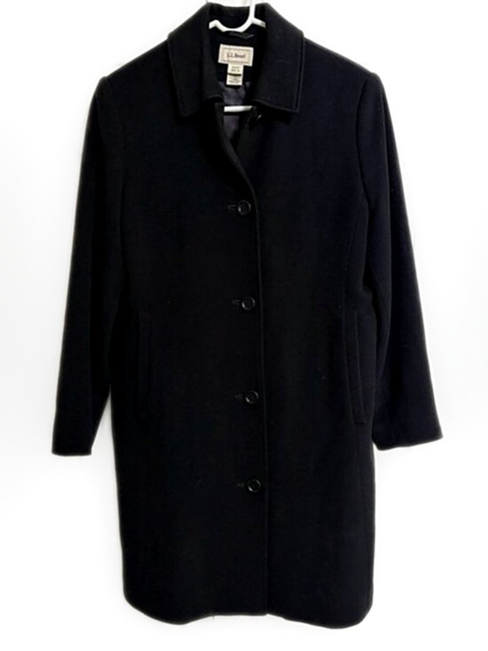 L.L. Bean Women’s Coat Black Cashmere Wool Single Breasted Mid Length size 12 P